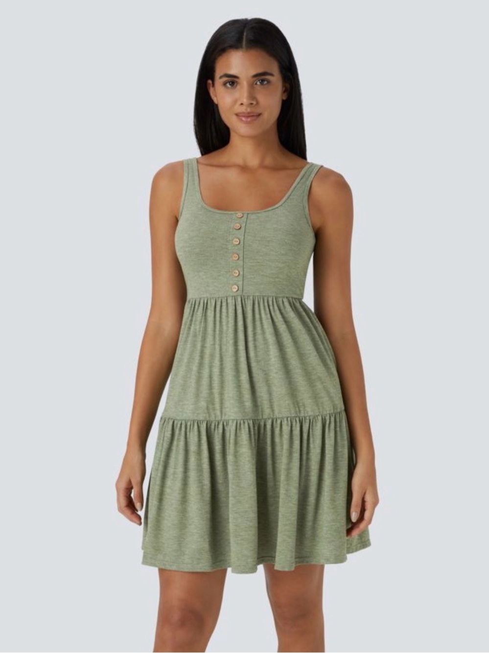 Halara U Neck Ruffle Hem Flowy Mini Dress Light Green Floral Yarn NEW Medium M
